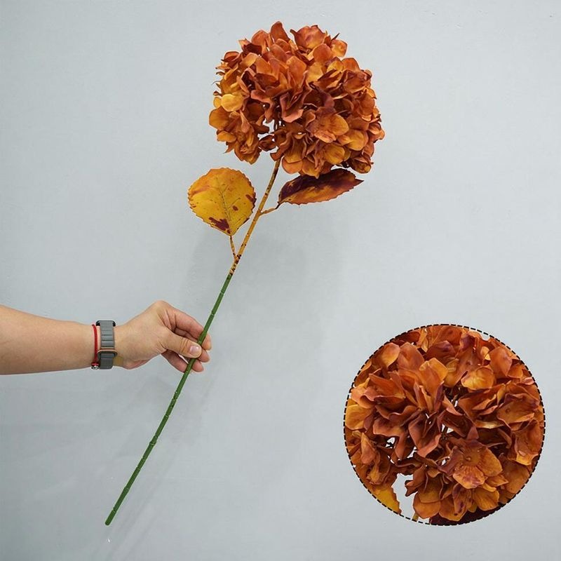 Single Stem Burnt Edge Hydrangea, 28" Tall, Faux Silk Flower for Weddings, Home Decor, and Events