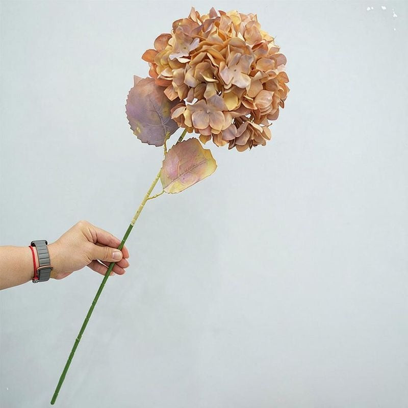 Single Stem Burnt Edge Hydrangea, 28" Tall, Faux Silk Flower for Weddings, Home Decor, and Events
