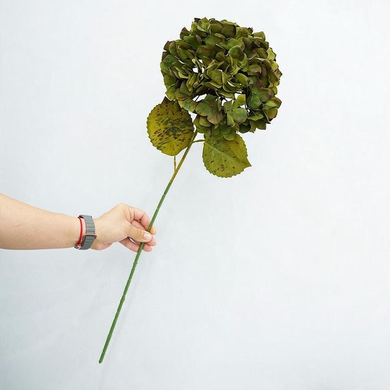 Single Stem Burnt Edge Hydrangea, 28" Tall, Faux Silk Flower for Weddings, Home Decor, and Events