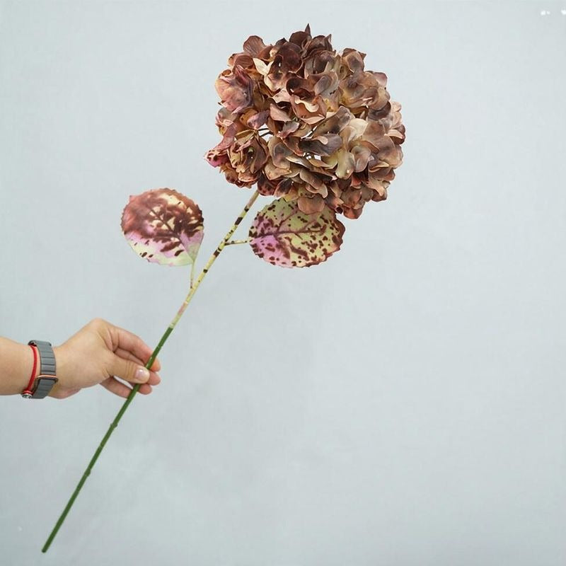 Single Stem Burnt Edge Hydrangea, 28" Tall, Faux Silk Flower for Weddings, Home Decor, and Events