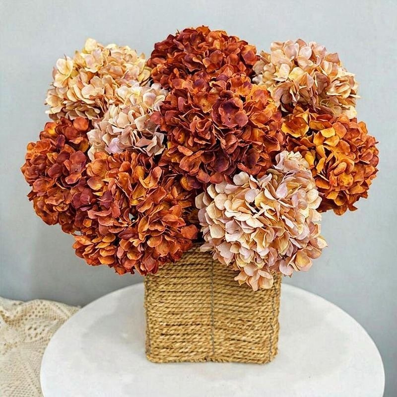 Single Stem Burnt Edge Hydrangea, 28" Tall, Faux Silk Flower for Weddings, Home Decor, and Events