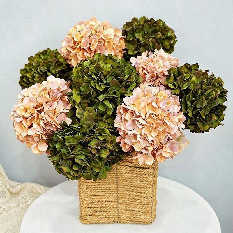 Single Stem Burnt Edge Hydrangea, 28" Tall, Faux Silk Flower for Weddings, Home Decor, and Events