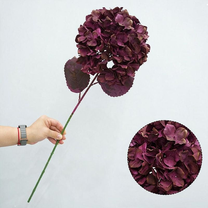 Single Stem Burnt Edge Hydrangea, 28" Tall, Faux Silk Flower for Weddings, Home Decor, and Events