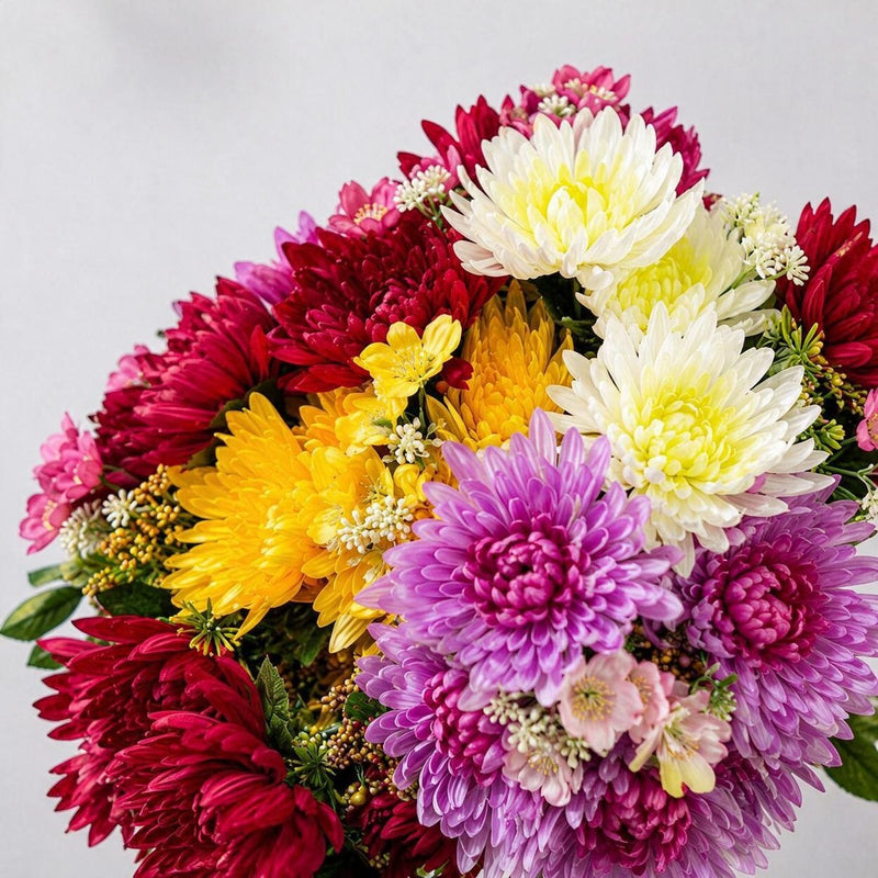 20" Silk-Like Fabric Chrysanthemum Bush, Artificial Flower Arrangement for Home Decor, Weddings, and Events