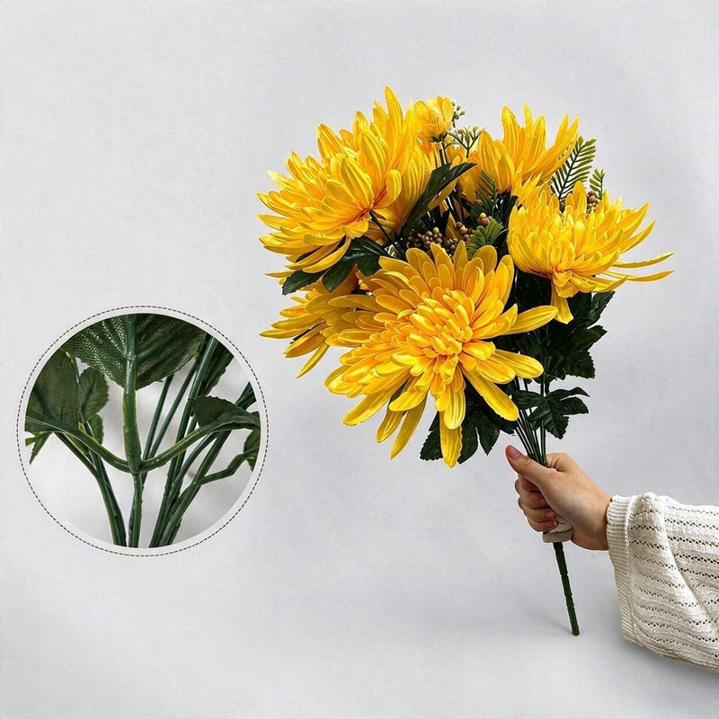20" Silk-Like Fabric Chrysanthemum Bush, Artificial Flower Arrangement for Home Decor, Weddings, and Events