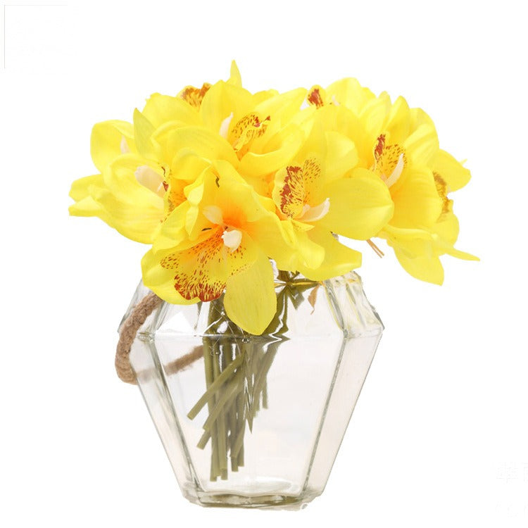 Artificial Cymbidium Orchid Bouquet, 6 Flower Heads, Real-Touch Latex, Wedding & Home Decor