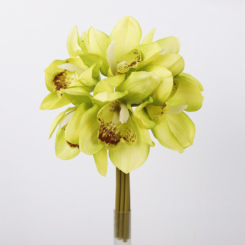 Artificial Cymbidium Orchid Bouquet, 6 Flower Heads, Real-Touch Latex, Wedding & Home Decor