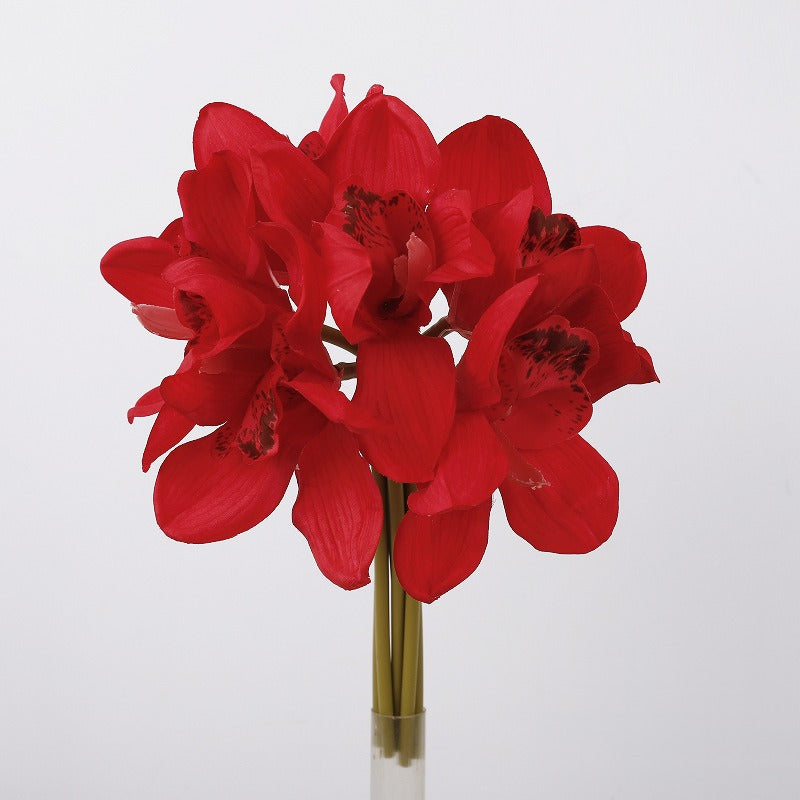 Artificial Cymbidium Orchid Bouquet, 6 Flower Heads, Real-Touch Latex, Wedding & Home Decor