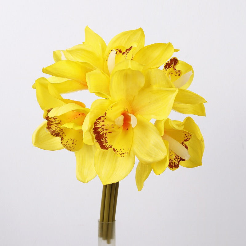 Artificial Cymbidium Orchid Bouquet, 6 Flower Heads, Real-Touch Latex, Wedding & Home Decor