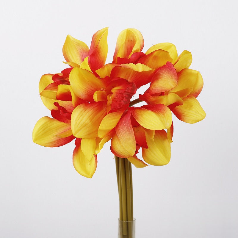 Artificial Cymbidium Orchid Bouquet, 6 Flower Heads, Real-Touch Latex, Wedding & Home Decor