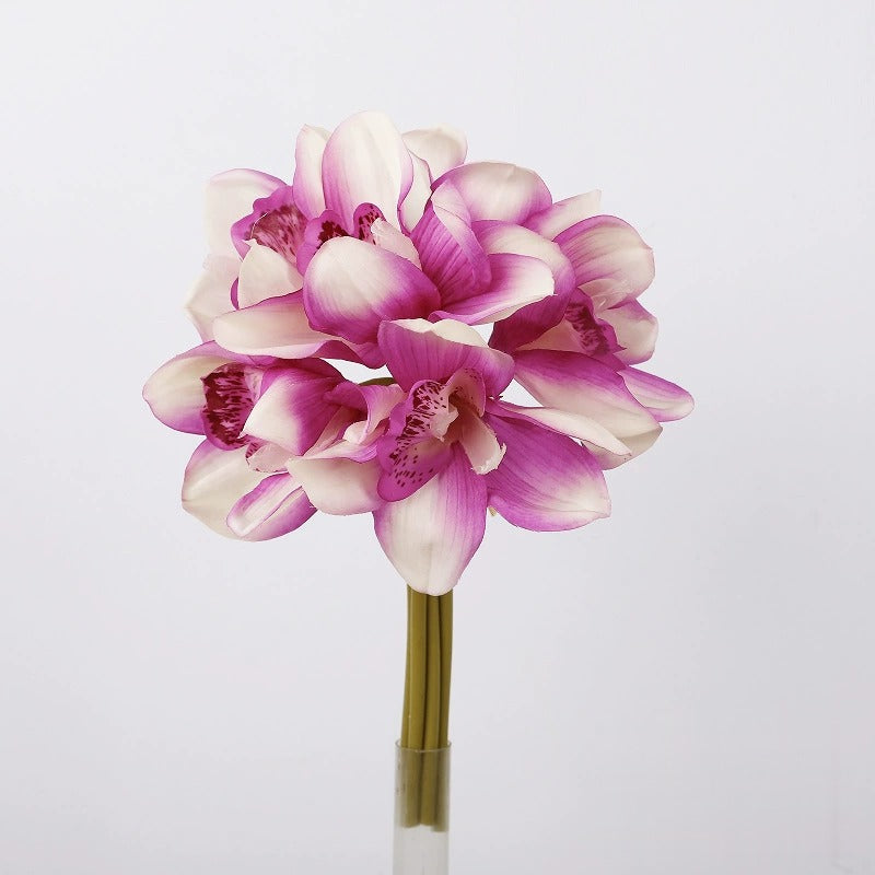 Artificial Cymbidium Orchid Bouquet, 6 Flower Heads, Real-Touch Latex, Wedding & Home Decor