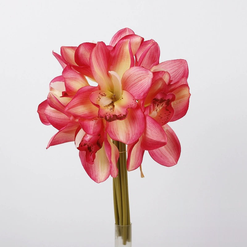 Artificial Cymbidium Orchid Bouquet, 6 Flower Heads, Real-Touch Latex, Wedding & Home Decor