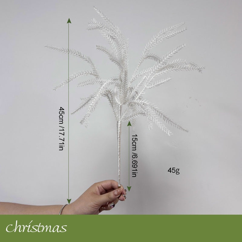 Artificial Norfolk Pine Bush, White Plastic Pine Sprigs, Bendable Stems for Halloween, Holiday & Window Display Decor