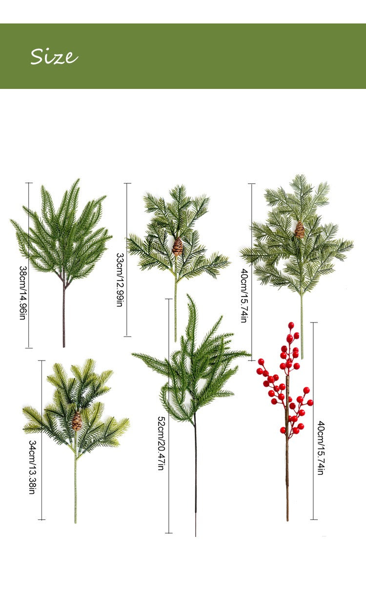 Artificial Red Berry & Pine Needle Christmas Stem, Plastic Faux Holly Pick for Wreaths, Floral Arrangements & Holiday Decor