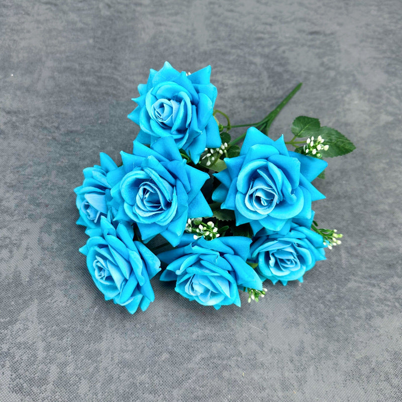 15" Artificial Rose Bush with 7 Blooms, Silk-Like Fabric Floral Stems for Home Decor, Weddings & Events