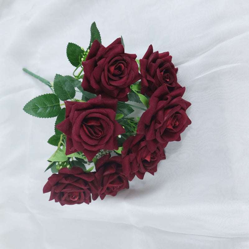 15" Artificial Rose Bush with 7 Blooms, Silk-Like Fabric Floral Stems for Home Decor, Weddings & Events