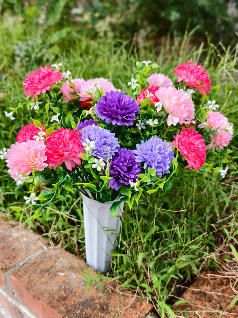 Artificial Baby's Breath Dandelion Flower Bush, 21 Blooms, Faux Silk, Cemetery & Memorial Flowers