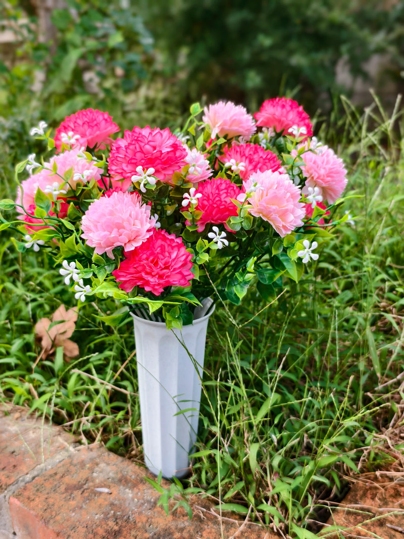 Artificial Baby's Breath Dandelion Flower Bush, 21 Blooms, Faux Silk, Cemetery & Memorial Flowers