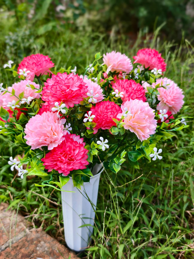 Artificial Baby's Breath Dandelion Flower Bush, 21 Blooms, Faux Silk, Cemetery & Memorial Flowers