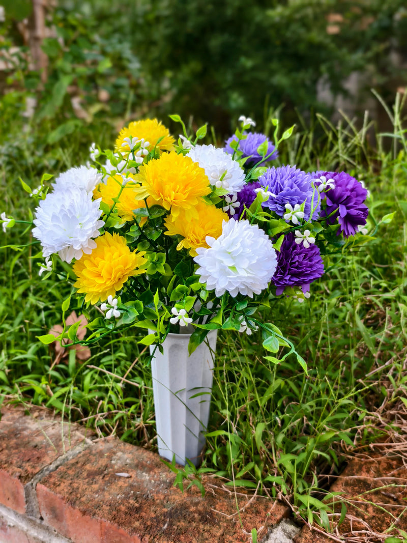 Artificial Baby's Breath Dandelion Flower Bush, 21 Blooms, Faux Silk, Cemetery & Memorial Flowers