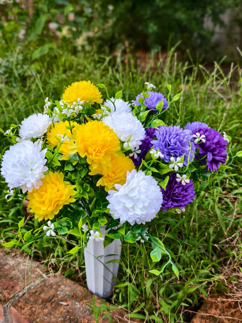 Artificial Baby's Breath Dandelion Flower Bush, 21 Blooms, Faux Silk, Cemetery & Memorial Flowers