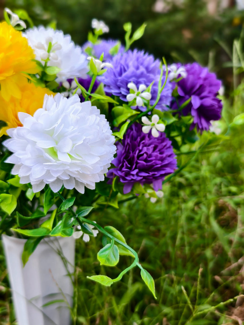 Artificial Baby's Breath Dandelion Flower Bush, 21 Blooms, Faux Silk, Cemetery & Memorial Flowers