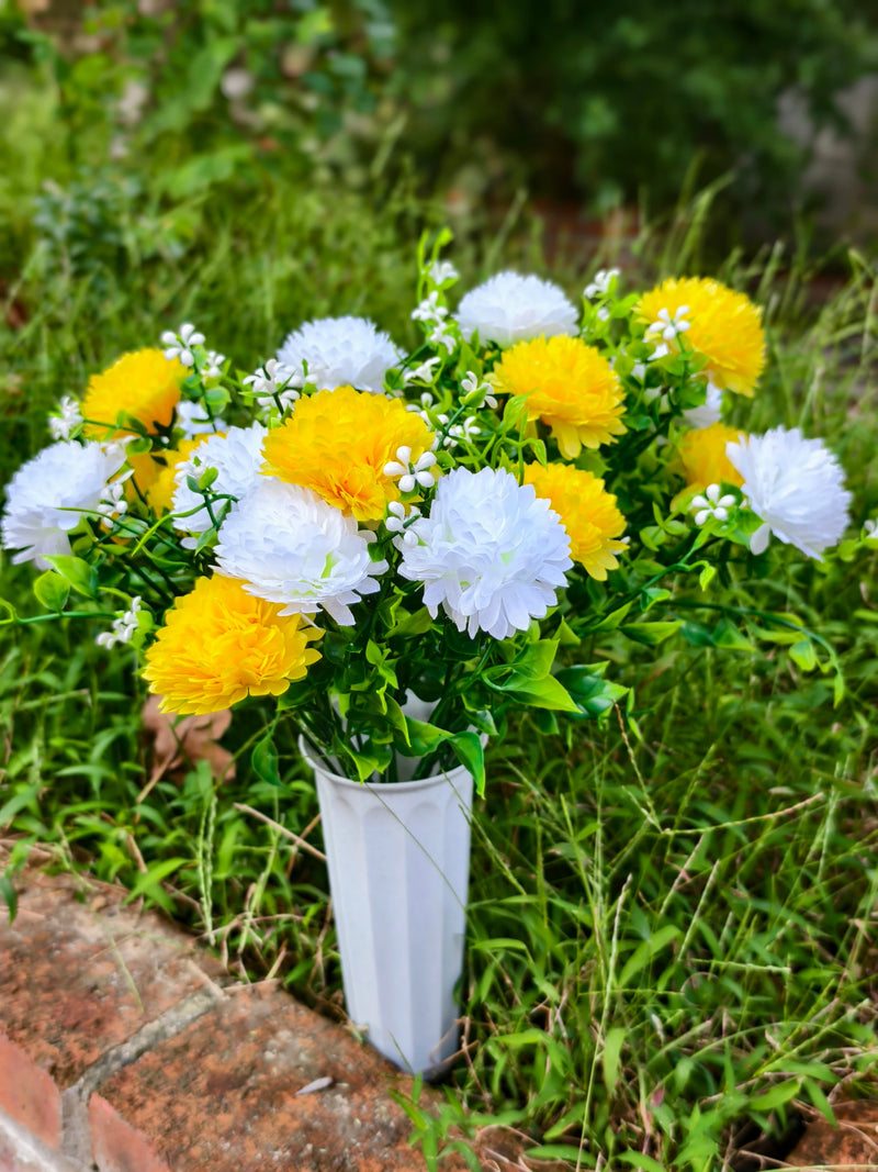 Artificial Baby's Breath Dandelion Flower Bush, 21 Blooms, Faux Silk, Cemetery & Memorial Flowers