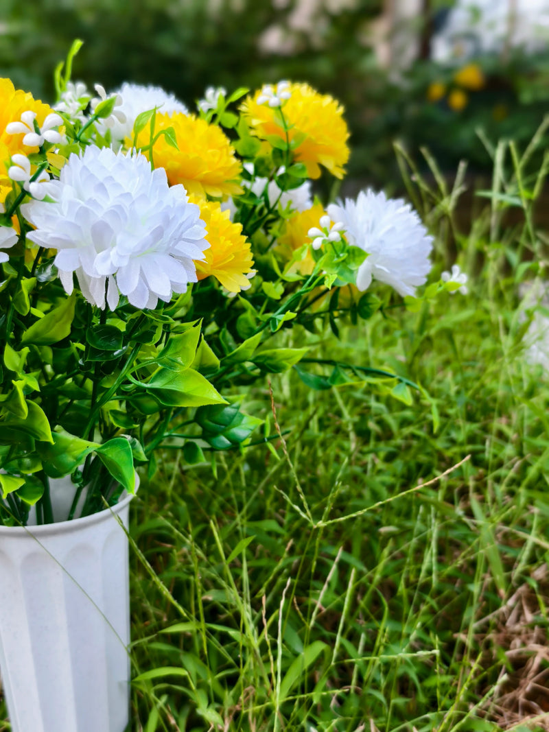Artificial Baby's Breath Dandelion Flower Bush, 21 Blooms, Faux Silk, Cemetery & Memorial Flowers