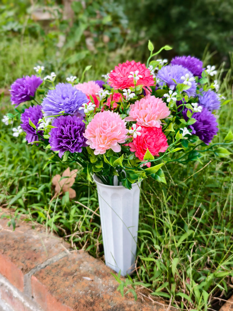 Artificial Baby's Breath Dandelion Flower Bush, 21 Blooms, Faux Silk, Cemetery & Memorial Flowers