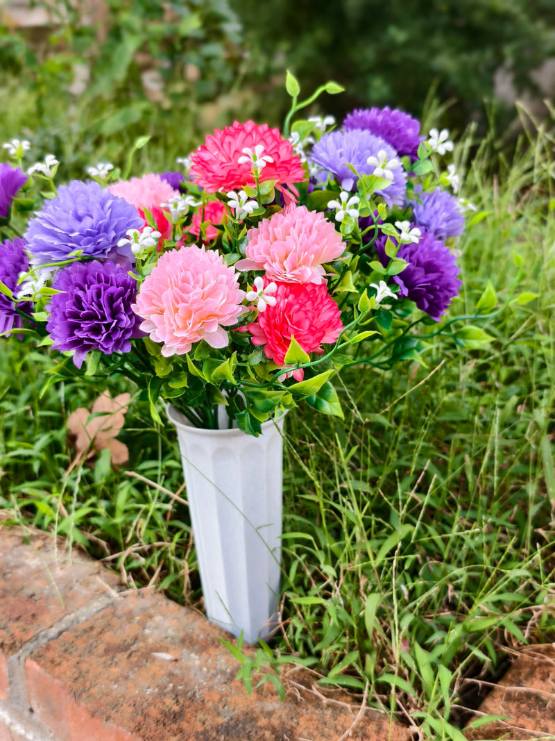 Artificial Baby's Breath Dandelion Flower Bush, 21 Blooms, Faux Silk, Cemetery & Memorial Flowers