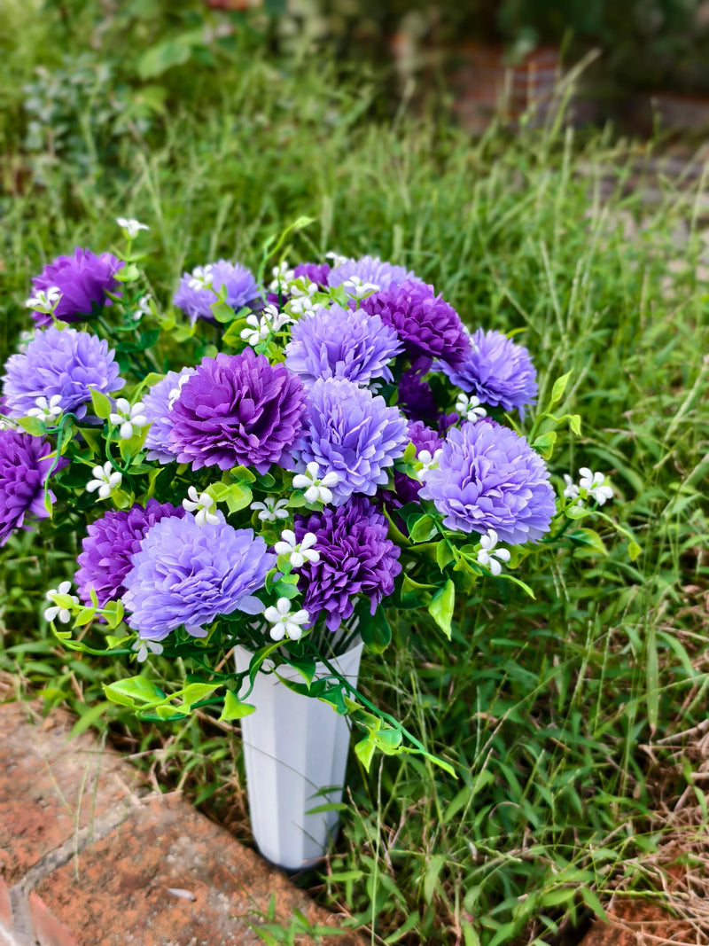 Artificial Baby's Breath Dandelion Flower Bush, 21 Blooms, Faux Silk, Cemetery & Memorial Flowers