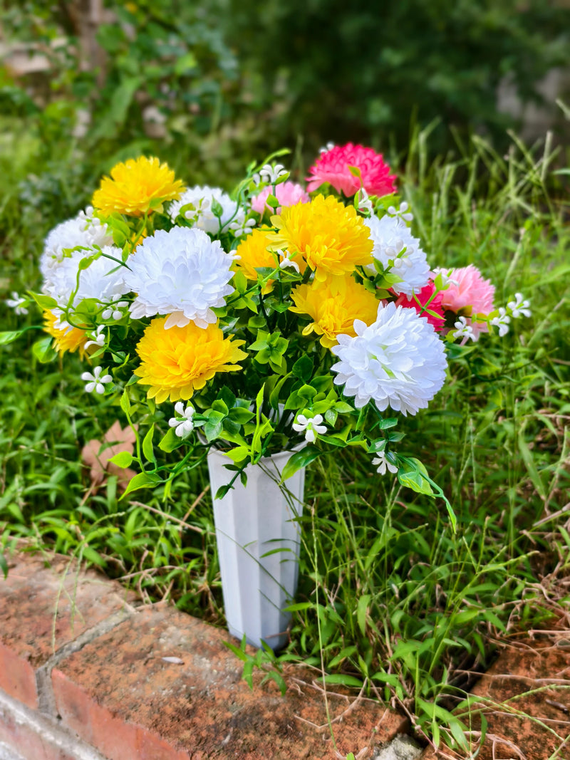 Artificial Baby's Breath Dandelion Flower Bush, 21 Blooms, Faux Silk, Cemetery & Memorial Flowers