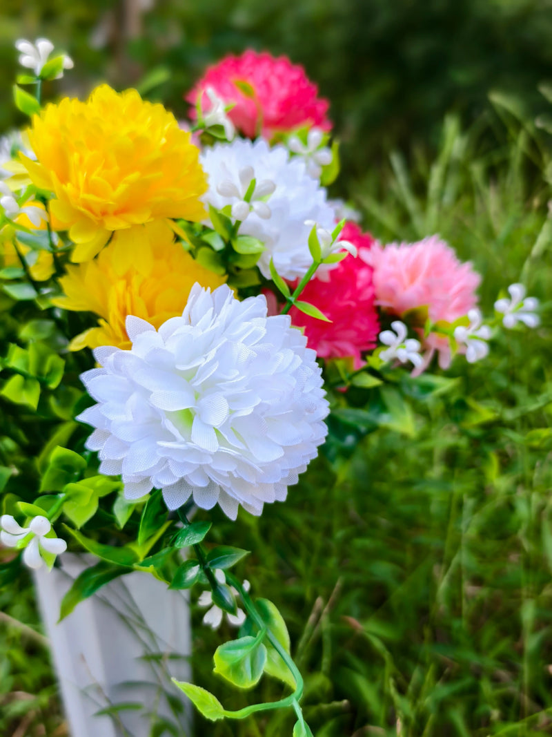 Artificial Baby's Breath Dandelion Flower Bush, 21 Blooms, Faux Silk, Cemetery & Memorial Flowers