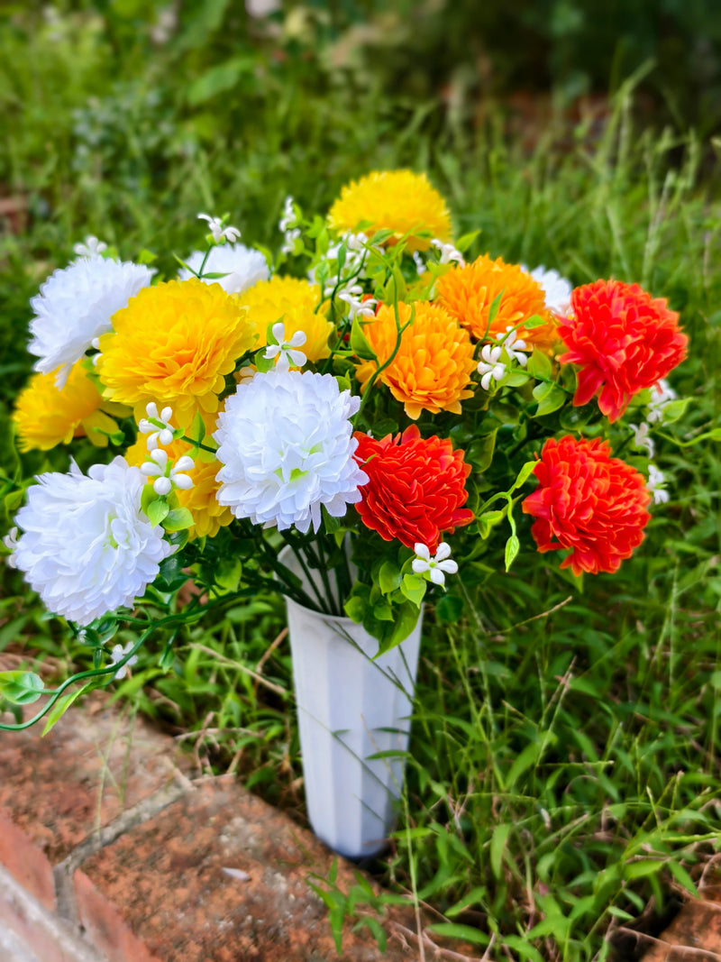 Artificial Baby's Breath Dandelion Flower Bush, 21 Blooms, Faux Silk, Cemetery & Memorial Flowers
