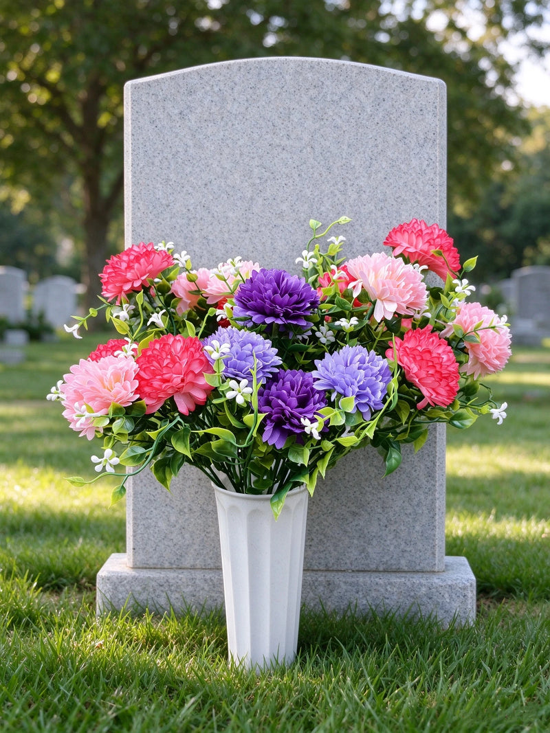Artificial Baby's Breath Dandelion Flower Bush, 21 Blooms, Faux Silk, Cemetery & Memorial Flowers