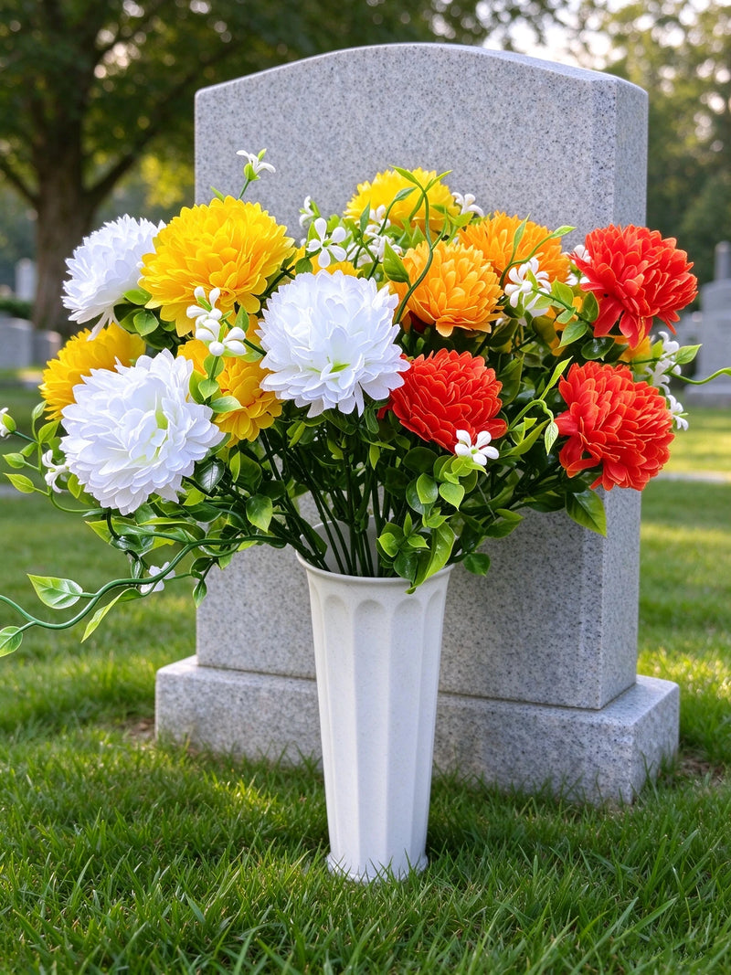 Artificial Baby's Breath Dandelion Flower Bush, 21 Blooms, Faux Silk, Cemetery & Memorial Flowers