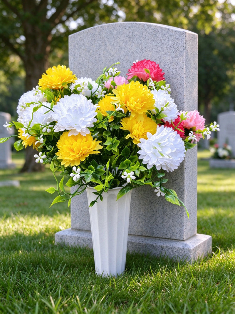 Artificial Baby's Breath Dandelion Flower Bush, 21 Blooms, Faux Silk, Cemetery & Memorial Flowers