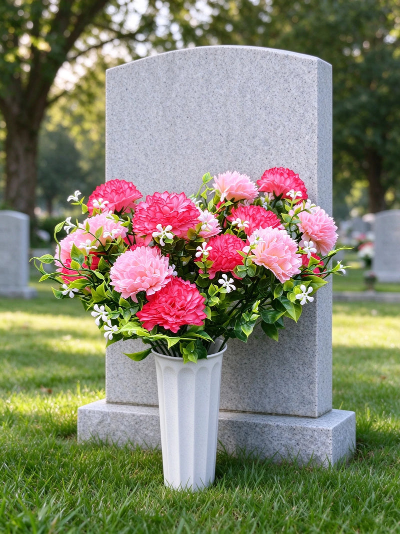 Artificial Baby's Breath Dandelion Flower Bush, 21 Blooms, Faux Silk, Cemetery & Memorial Flowers
