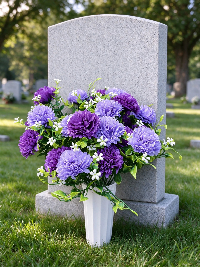 Artificial Baby's Breath Dandelion Flower Bush, 21 Blooms, Faux Silk, Cemetery & Memorial Flowers
