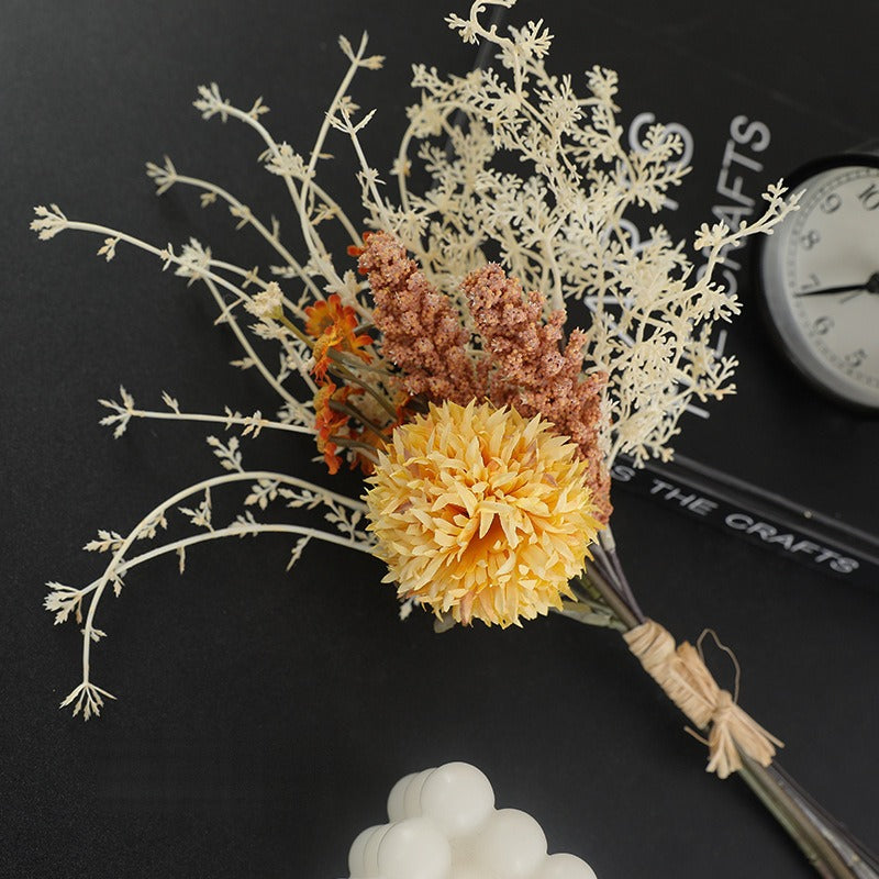 Artificial Dandelion & Wheat Ear Bouquet, Faux Floral Stems with Wheat and Billy Ball Accents, Wedding & Home Decor
