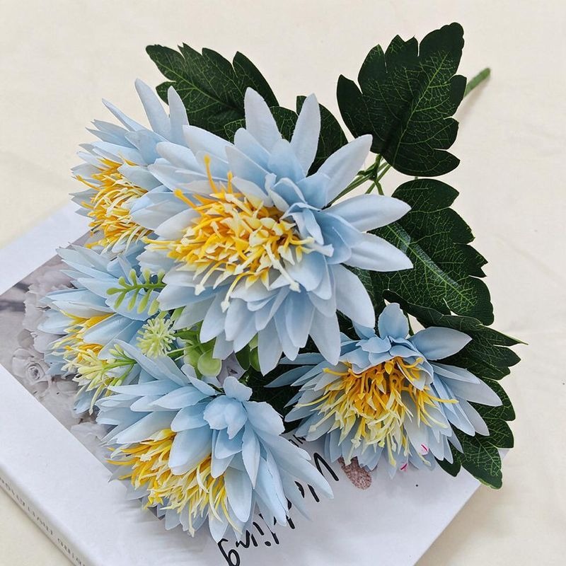 Artificial Chrysanthemum Bush with 5 Blooms, Faux Silk Fabric, Multi-Color Flowers for Home, Wedding & Window Display