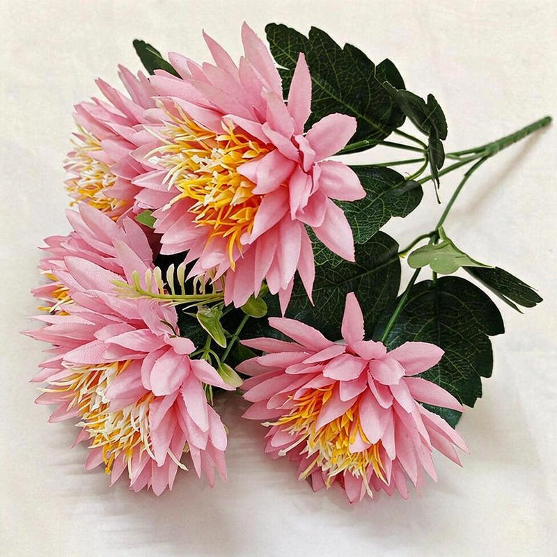 Artificial Chrysanthemum Bush with 5 Blooms, Faux Silk Fabric, Multi-Color Flowers for Home, Wedding & Window Display