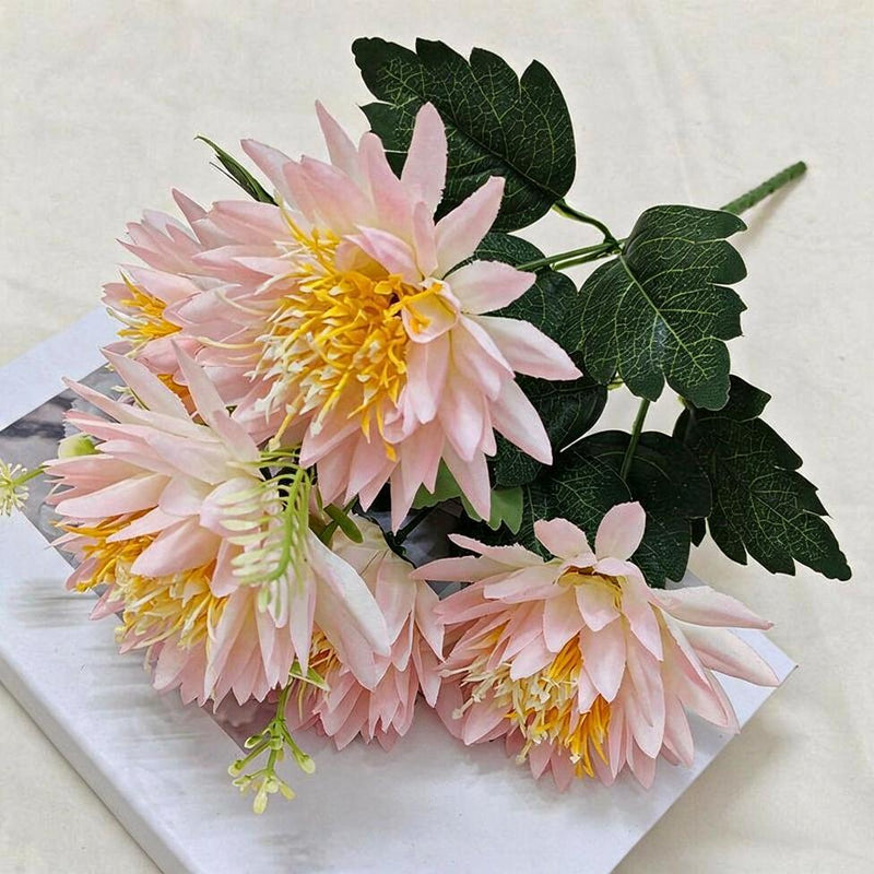 Artificial Chrysanthemum Bush with 5 Blooms, Faux Silk Fabric, Multi-Color Flowers for Home, Wedding & Window Display