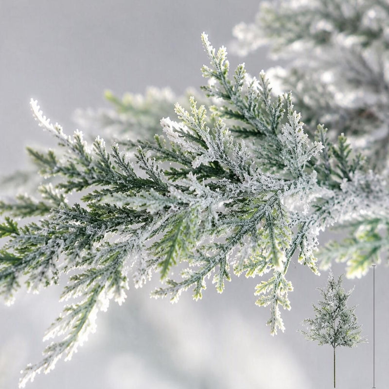 Artificial Cedar Bush Picks, Set of 6, Frosted Flocked Pine Needle Greenery, 18 in, Christmas & Winter Decor
