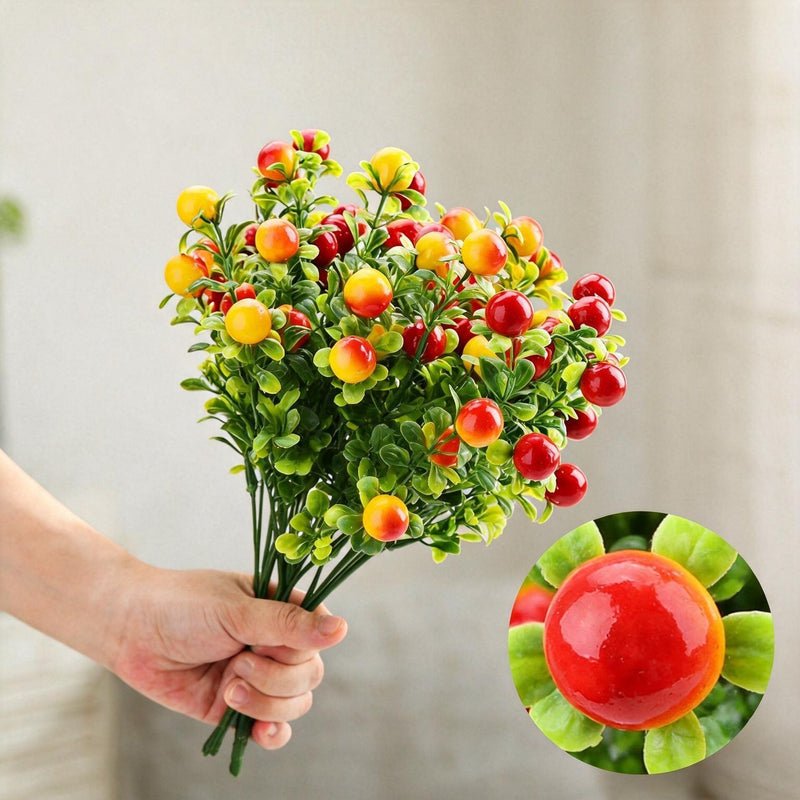 Artificial Wild Berry Bush, Red & Yellow Fortune Fruit Stem, Mixed Materials, for Home, Wedding & Hotel Decor