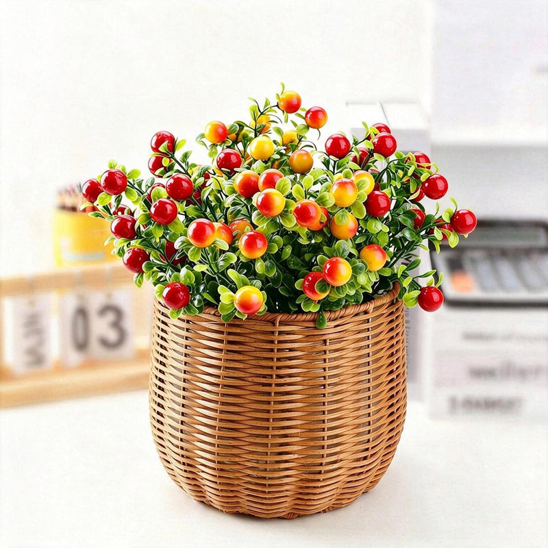 Artificial Wild Berry Bush, Red & Yellow Fortune Fruit Stem, Mixed Materials, for Home, Wedding & Hotel Decor