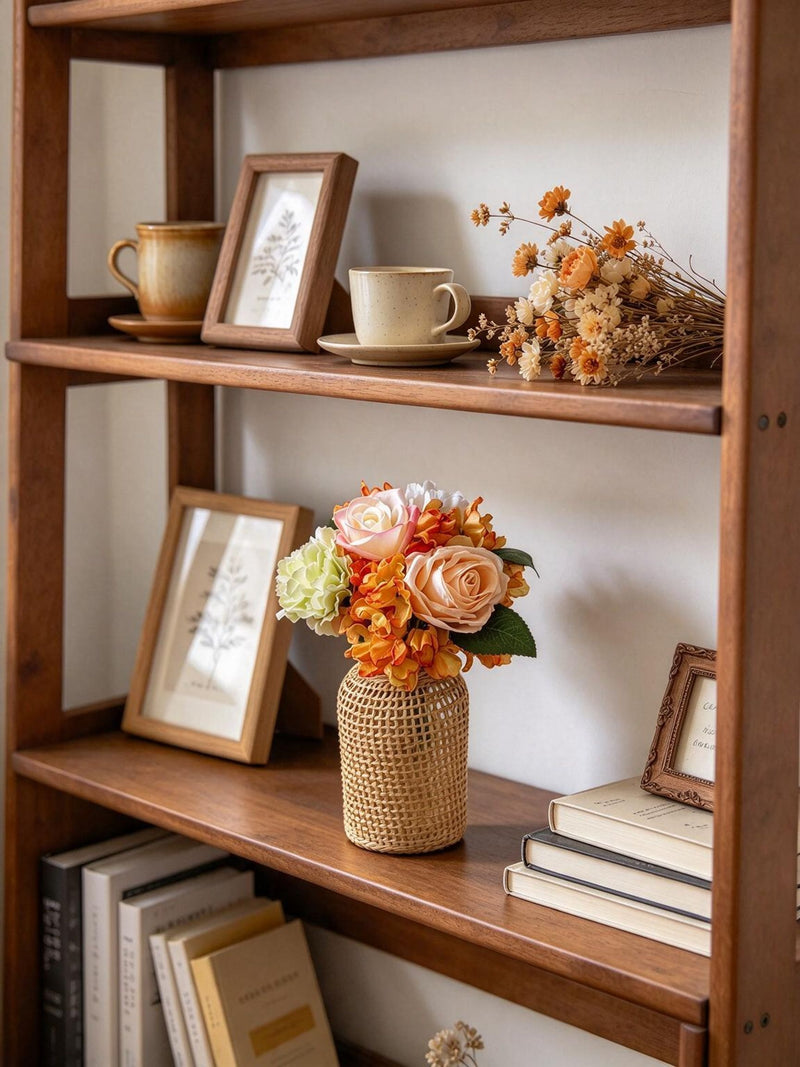 Artificial Rose, Carnation & Hydrangea Bouquet, 5 Blooms, Faux Silk Burnt-Edge Flowers, Wedding & Home Decor