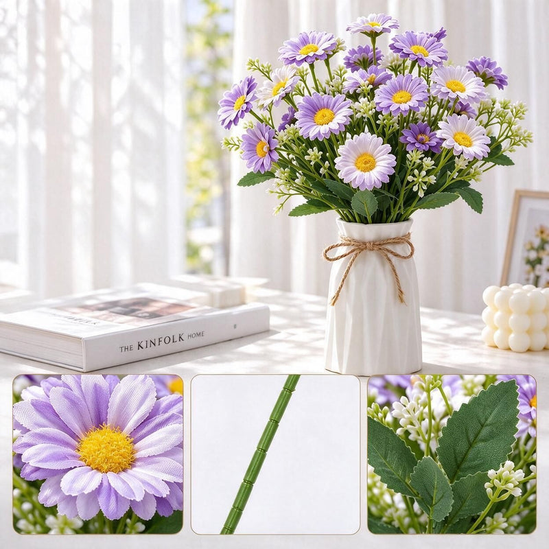 Artificial Daisy Bush, Faux Silk Chamomile Flowers, Bendable Stem, for Weddings, Home Decor & Display Windows