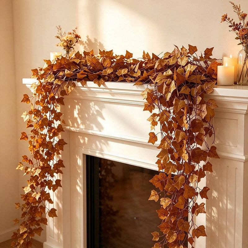 Artificial Maple Leaf Garland Vine, 12-Pack Fall Hanging Vines with 72 Leaves, Faux Silk Fabric, Indoor Outdoor Autumn Decor