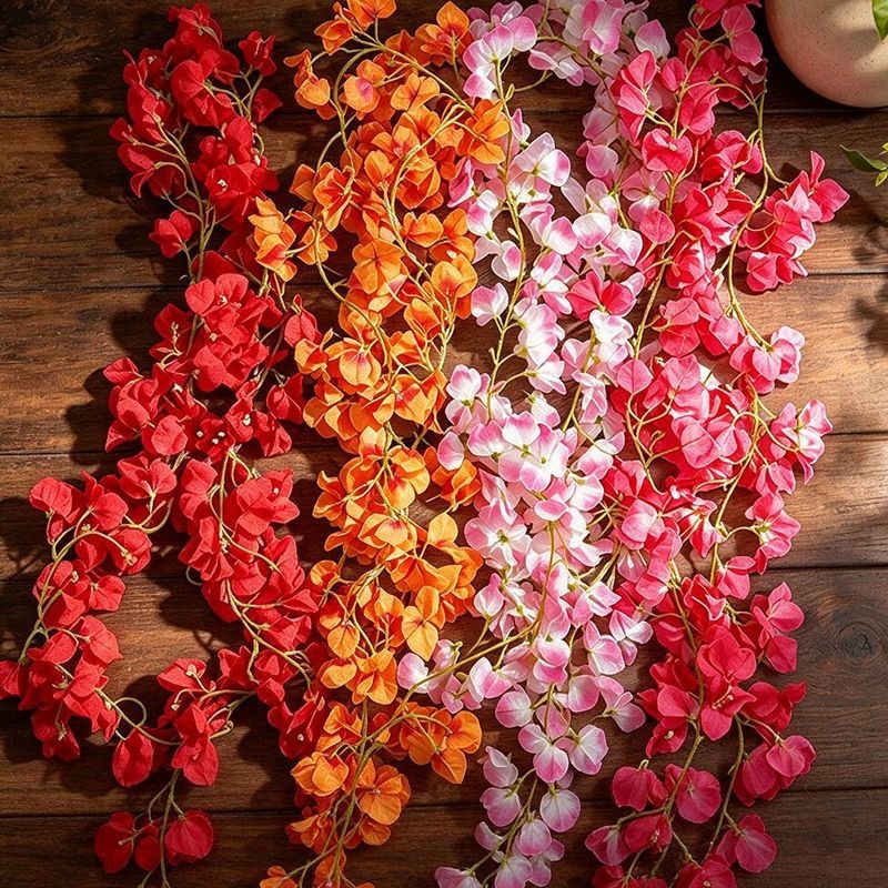 Artificial Bougainvillea Garland Vine, 6 ft Hanging Flower Garland with 135 Blooms, Wedding & Home Decor